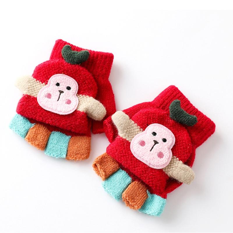 Outdoor Riding Warm Mittens Soft Elastic Knitted Half Finger Glove for Girls Boys Candy Color Cute Gloves