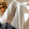 Damen Japanische Retro Zopfstrick Fleecegefütterte Steg-Leggings - Herbst/Winter Stil Weiße Strumpfhose