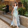 - French Gradual Change Blue Hip Fish Tail Dress New Temperament Wear Ruffle Edge Fairy Dress On Both Sides