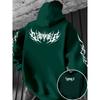 Men's Autumn Winter Fashion Printed Hoodie with Kangaroo Pocket, Drawstring Design, Color Blocked Hoodie