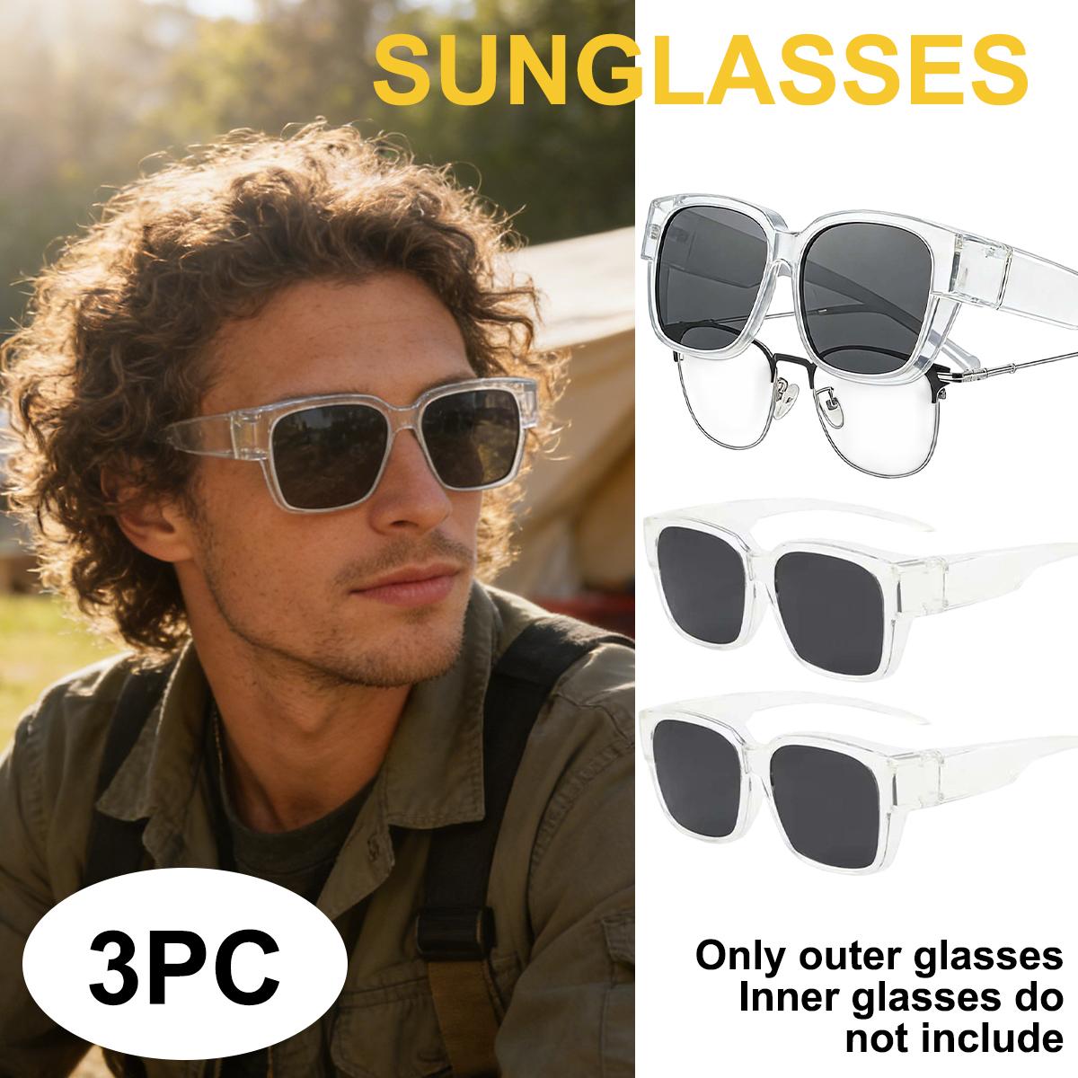 Fit Over Glasses Men Women UV400 Wear Sunglasses Foldable Myopia Glasses Cover Sunglasses T02 прозрачный
