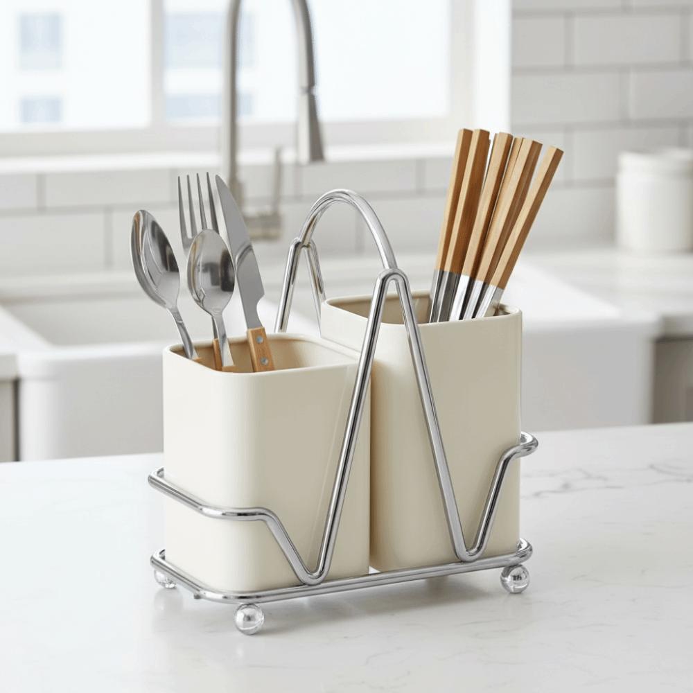 Carbon Steel Cutlery Storage Rack Countertop Type Utensil Holder Cutlery Organizer Kitchen