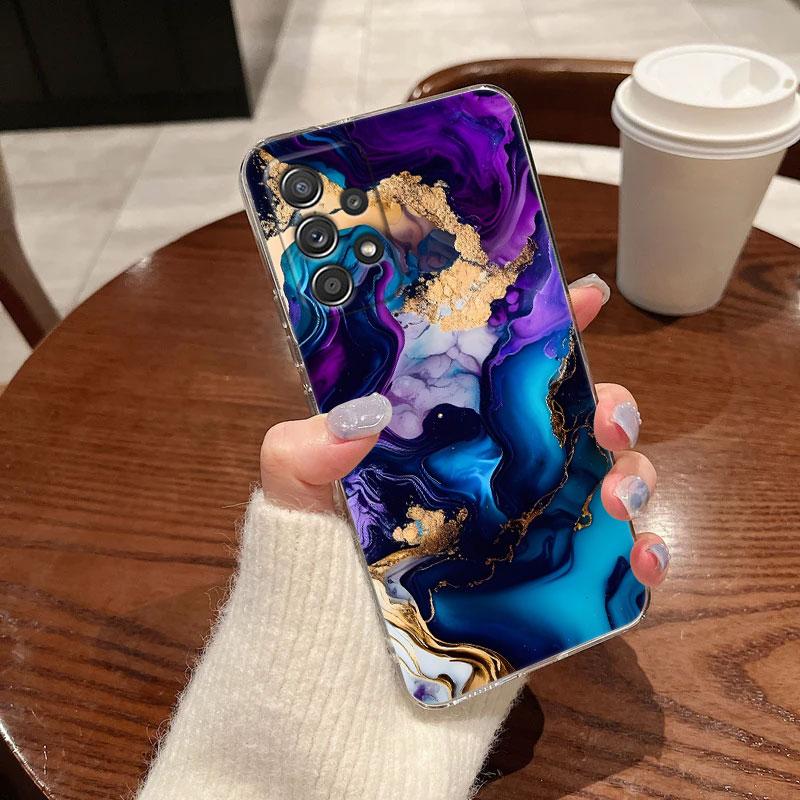 Watercolor Abstract Marble Pattern Clear Phone Case For Samsung Galaxy A56 A57 A37 A55 A54 A36 A35 A26 A16 A17 A07 A52 A34 Cover