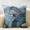 Blue Gold Wave-Shaped Pattern Cushion Cover Natural Linen Organic Fabric Double-Sided Printing Breathable Perfect For Home Decor