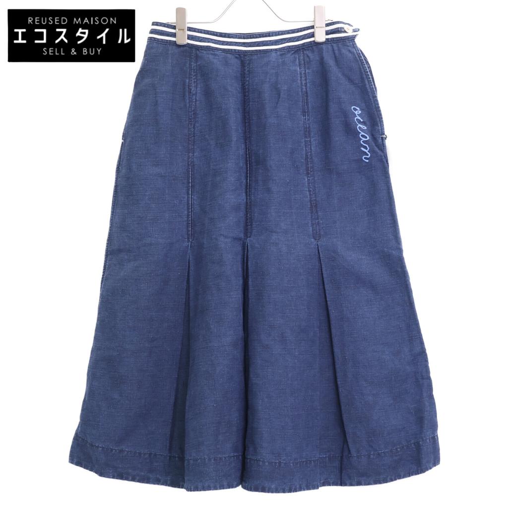 45R 70440031 Blue Linen Sailor Skirt (indigo) Skirt O3 Indigo blueUsed