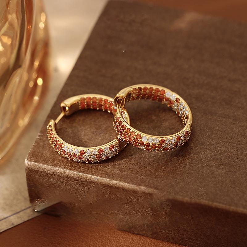 2025 new zircon round ear buckle literary temperament earrings light luxury niche versatile earrings women