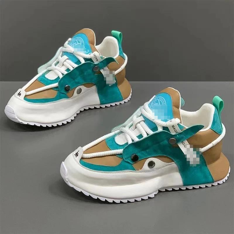 Fashion Chunky Sneaker Men Designer Soft Sole Running Shoes Fashion Casual Microfiber Leather Breathable Height Increased Platform Shoes