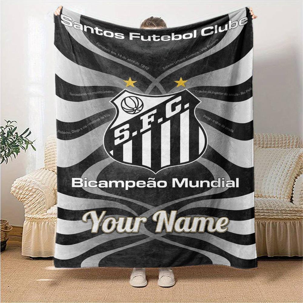 Name Custom Santos FC Logo Print Flannel Blanket High Quality Warm Comfortable Cover for All Seasons Perfect for Gifts Home Decor