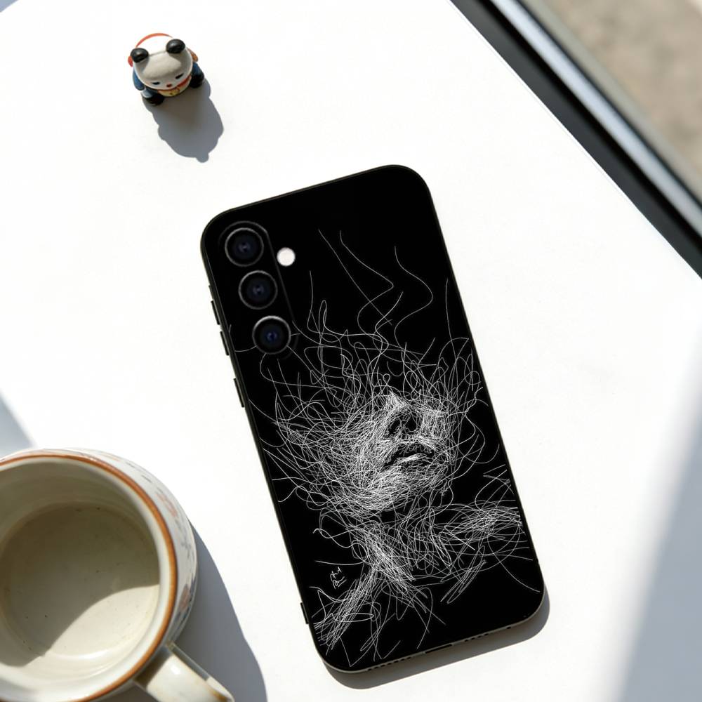 Line Bondage Phone Case For Samsung Galaxy A73,A72,A71,A70,A53,A52,A51,Others Soft Black Cover