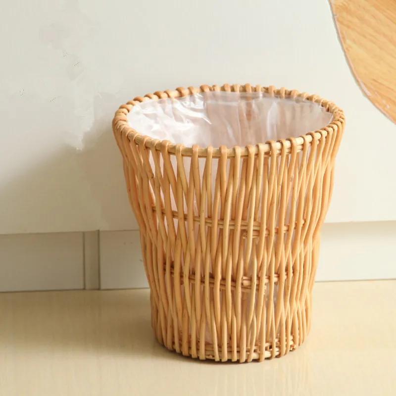 1PC Wicker Garbage Can Wastepaper Basket Woven Rubbish Basket Rattan Woven Basket for Dorm Home