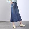 High Waist Tassel Raw Edge Denim A-Line Midi Skirt - Spring 2025 Collection