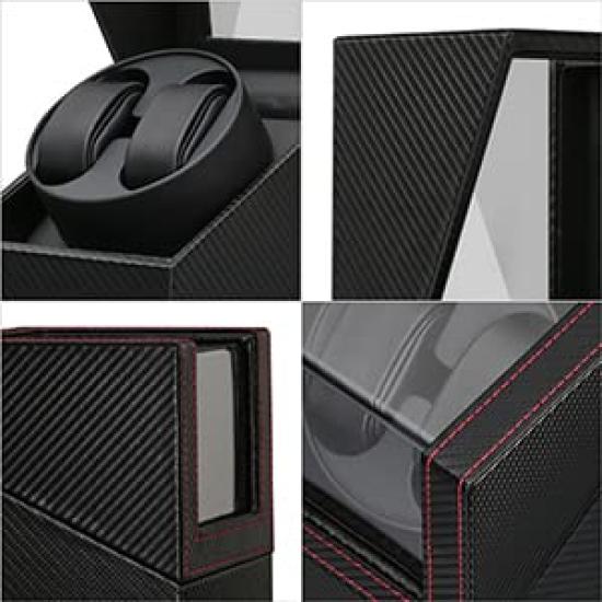 Automatic Watch Made in Mabuchi with Storage Holds Two Watches Fiber Leather Winder, Japan, Motor, Case, (Carbon 135T)