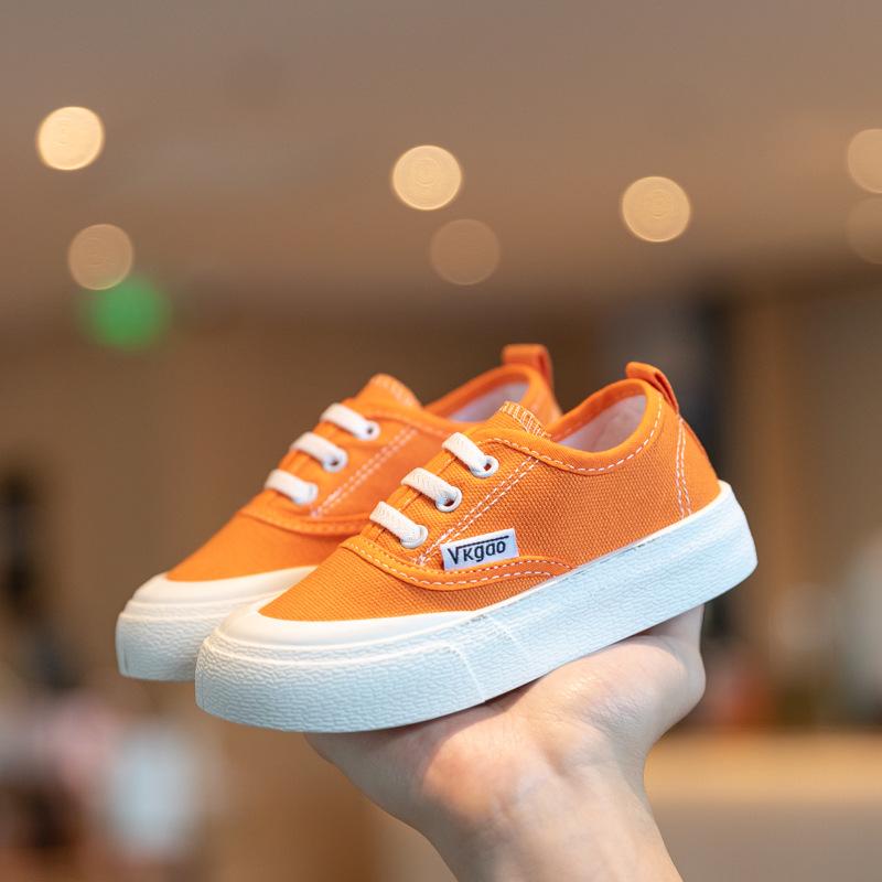 

2024 Осень Новые Модные Детские Противоскользящие Холщовые Туфли Модные Мягкие Подошвы Детские Повседневные Универсальные Туфли Дизайнерские Кроссовки для Бега 27insole17.3cm оранжевый