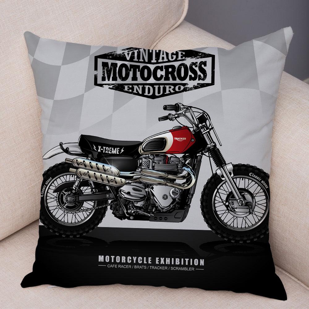 Colorful Motorcycle Cushion Cover Decor Vintage Style Bike Race Pillowcase Soft Plush Pillow Case for Sofa Home Car 45x45cm