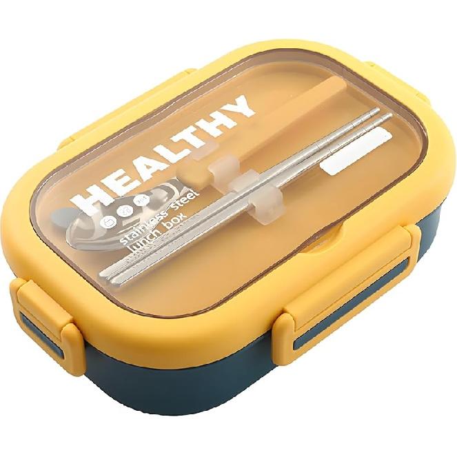 Edelstahl-Lunchbox, 2-Fächer-Bento-Box für Erwachsene, Leicht zu reinigen, Auslaufsicheres Design, Lebensmittelaufbewahrungsbehälter mit Geschirr für die Familie,
