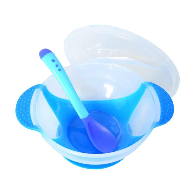 Temperature-Sensitive Baby Tableware Set: Suction Bowl, Soft Spoon, and Fork for Newborns