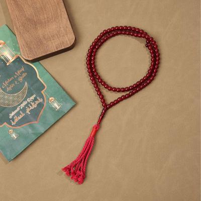 Cuentas de Oración Kukka de Coral de Imitación: Pulsera de Rosario Islámico de 99 Cuentas