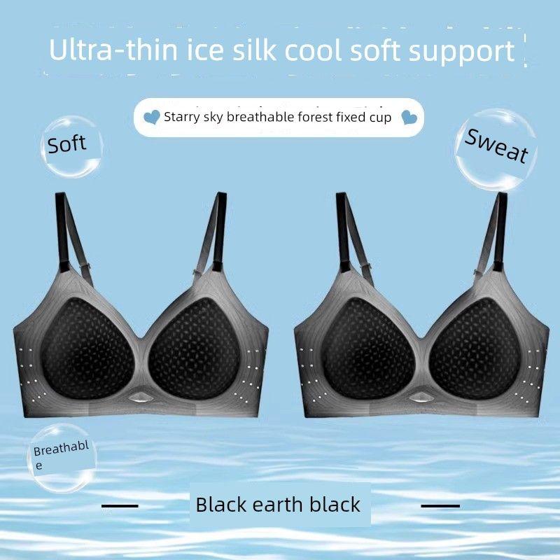 Seamless Ultra-Thin Cool Ice Silk Quick-Dry Women's Thin Bra for Large Busts, Minimizing and Gathering Effect, Summer Lift-Up Bra