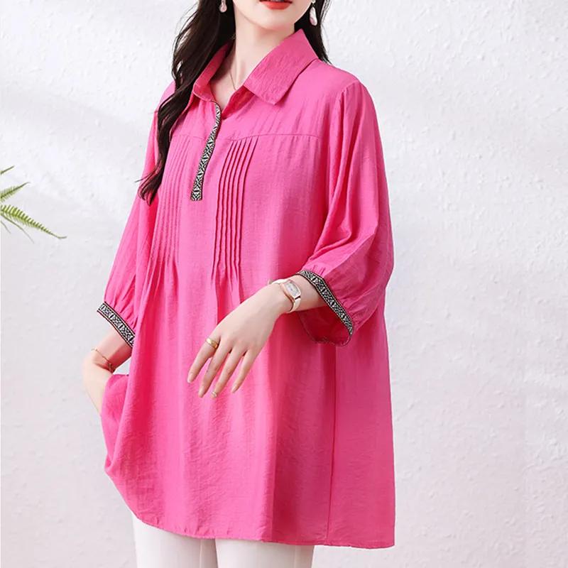 Women's Blouse 3/4 Sleeve Loose Spring and Summer Casual Women's Blouse Large Size Loose Shirt