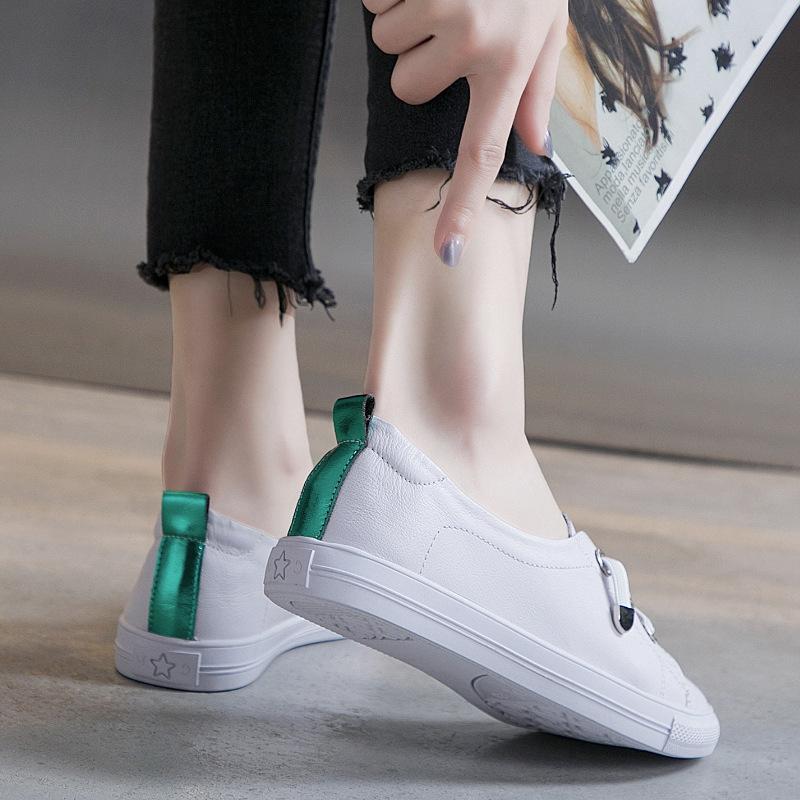 Large size women's shoes - summer new leather casual little white shoes women's versatile breathable shallow mouth flat-soled single shoes