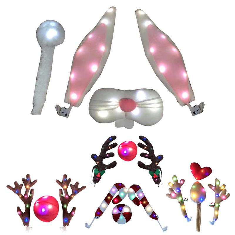 Christmas Car Exterior Decor Reindeer Antlers With Led Lights Reindeer Antler Car Decoration Kit Car Luminous Festival Decor