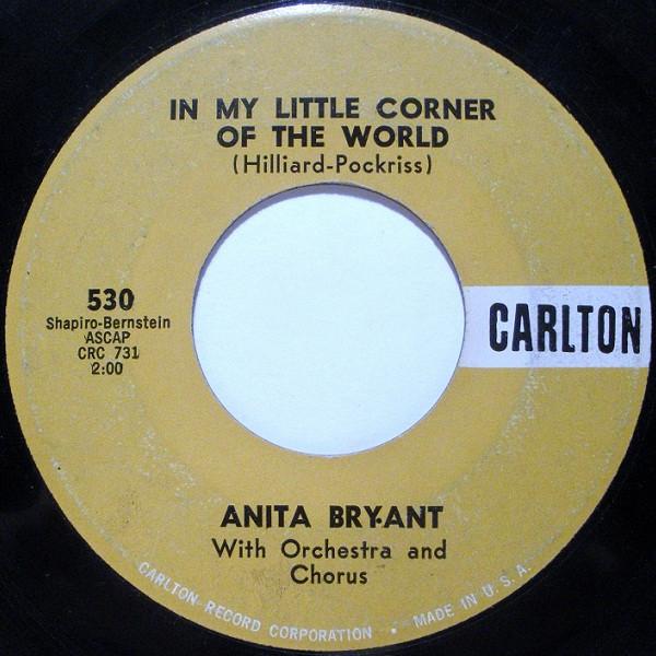 

7-дюймовая пластинка ANITA BRYANT In My Little Corner Of The World 530 Carlton 1960 США Поп Б/у
