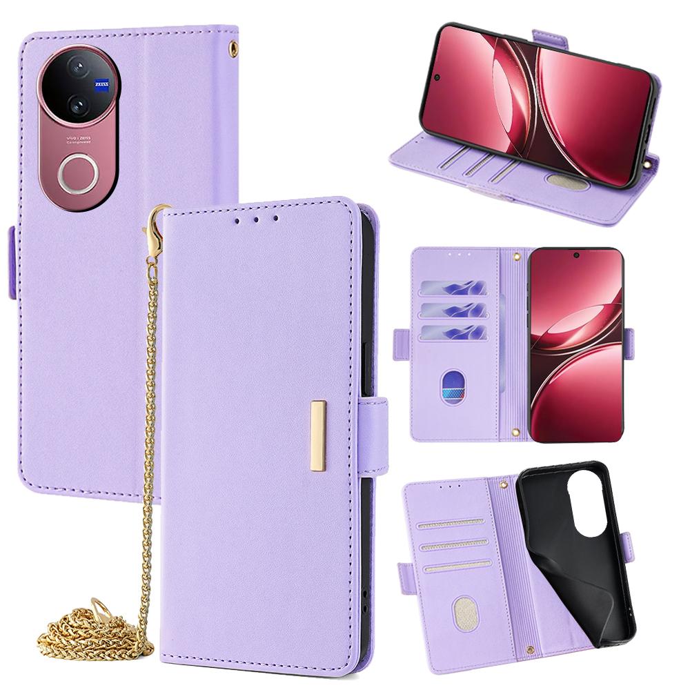 

For vivo V50 5G Case PU Leather Wallet Stand Phone Cover with Crossbody Shoulder Strap Purple