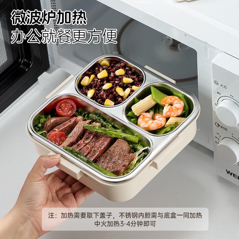 Stainless Steel Leakproof Lunch Box With 3 Compartment Design Students Office Workers BPA-Free PP Lid Non-Microwaveable