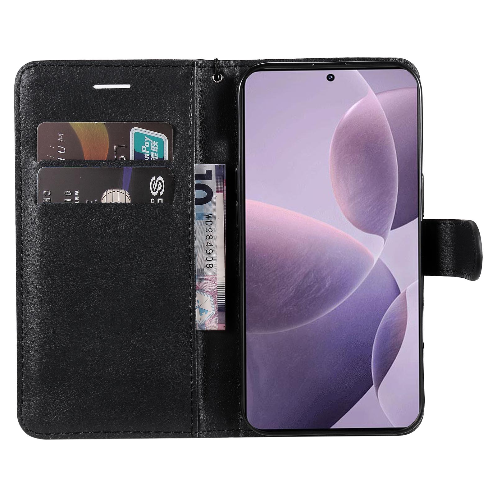 

For Xiaomi Redmi K70 5G/K70 Pro 5G/Poco F6 Pro 5G Case Solid Color Leather Mobile Cover Wallet Stand with Strap Black
