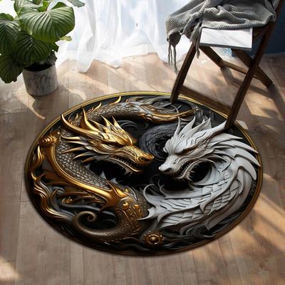 3D Dragon Bathroom Rug Absorbent Floor Mat with Anti-Slip Backing Realistic Dragon Decorative Rug for Bedroom Living Room Playroom