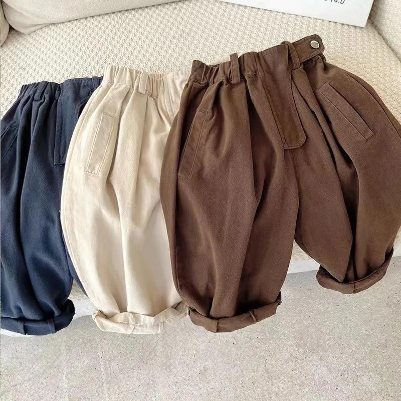 Autumn Boys Casual Pants Girls Solid Color Loose Radish Pants Kids Cotton High Waist All-match Trousers for Girls Outfits
