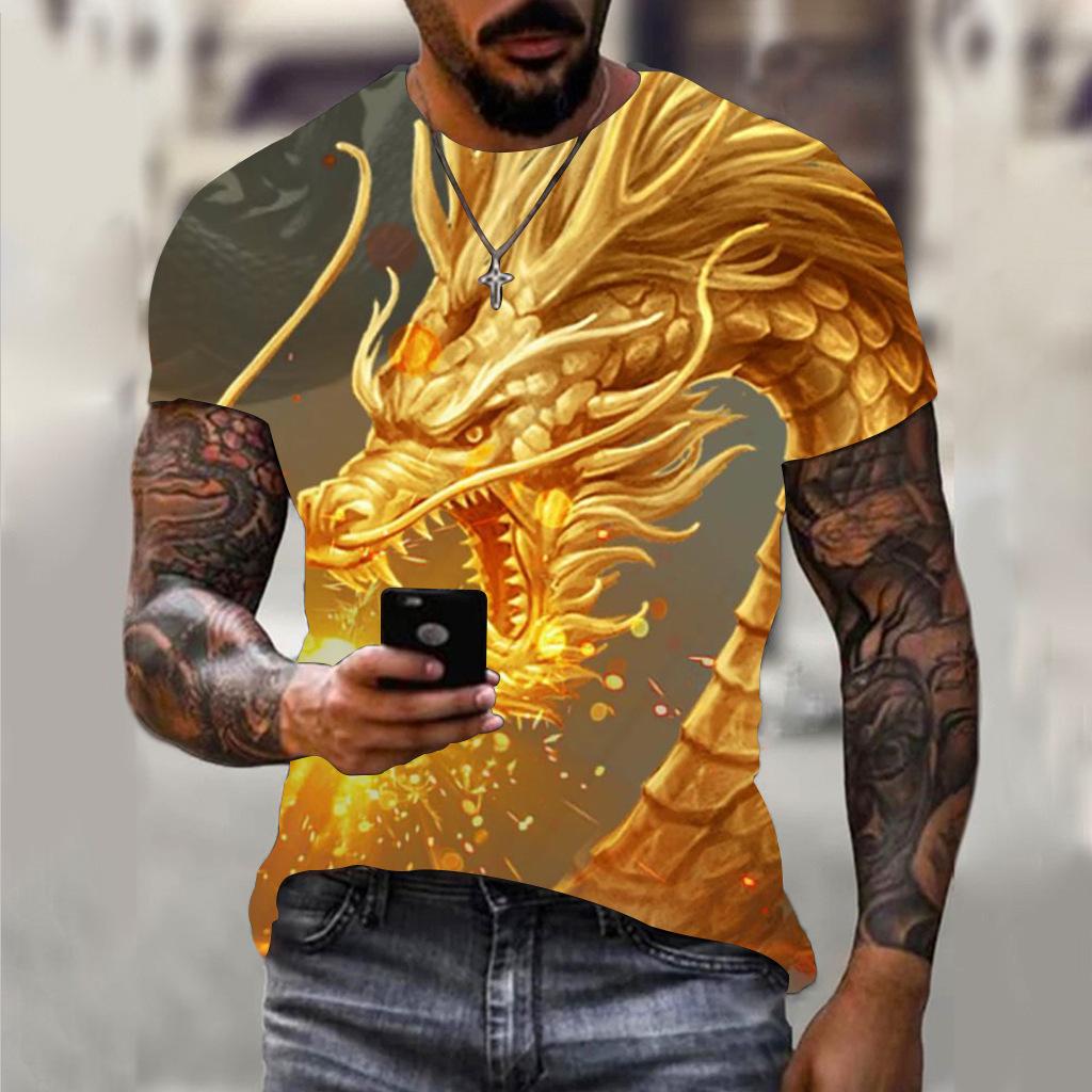 

Летний топ с круглым вырезом и принтом 3D-дракона, модные повседневные футболки с короткими рукавами для мужчин 6XL