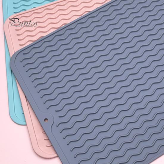 Dish Drying Mat Thick Non Slip Silicone Heat Resistant Drain Pad for Kitchen Counter