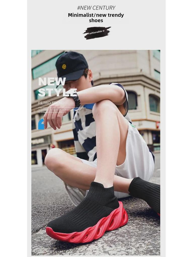 Men's Autumn Lightweight Knit Sneakers - Breathable, Sock-Style, Blade Design for Running and Casual Wear