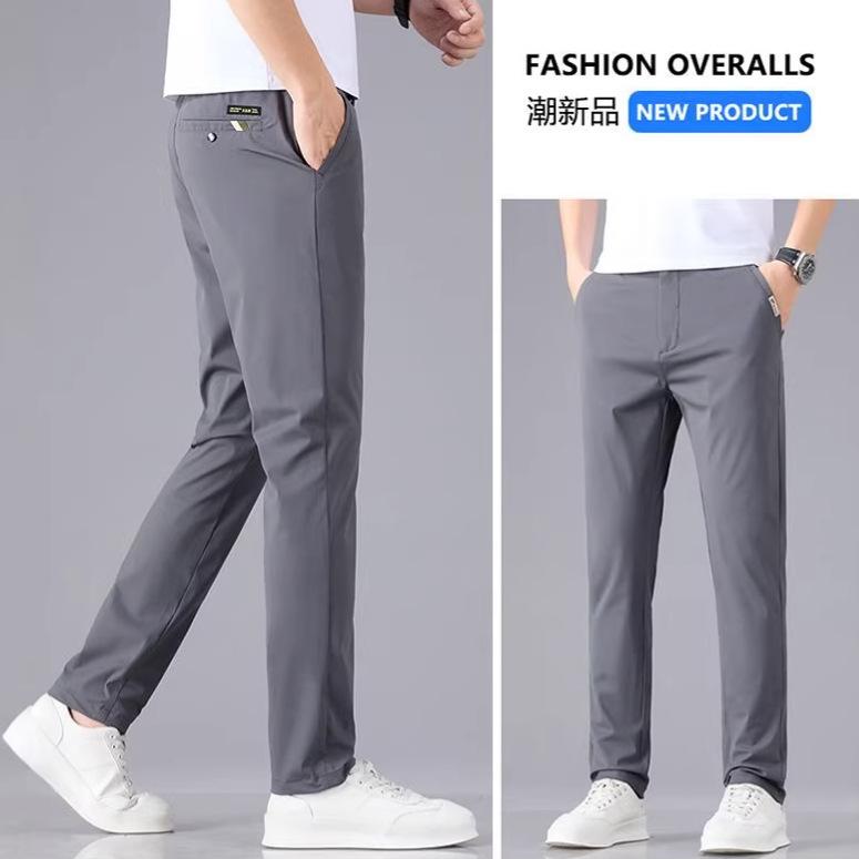 Frühling und Sommer neue vierseitig elastische Eis-Seide schnell trocknende große Größe grau schmal geschnittene gerade lässige Hose Herren HOSE