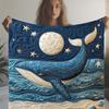 Artistic Ocean 2D Starry Sky Whale Print Blanket Soft Warm All Season Couch Sofa Bed Throw Air Conditioning Blanket