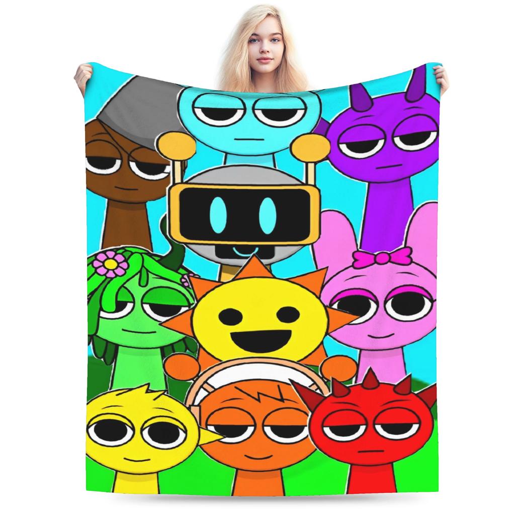 Sprunki Characters Game Velvet Throw Blanket  Blankets for Bed Outdoor Warm Quilt
