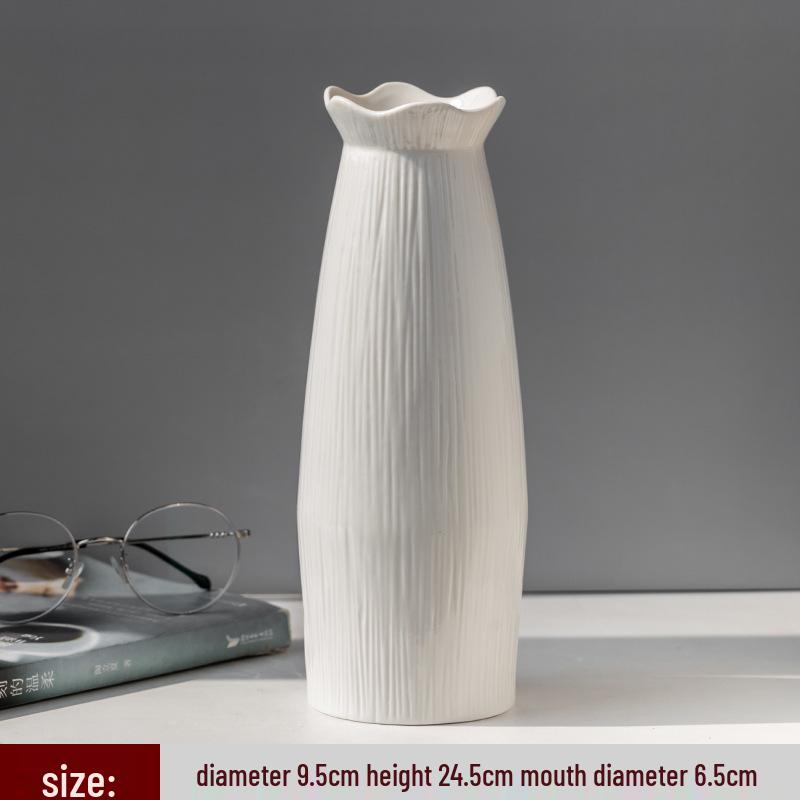 Nordic Minimalist White Ceramic Vase for Hydroponic and Dried Flower Arrangements in Modern Living or Dining Spaces