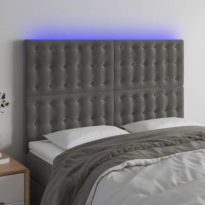 VidaXL Tête de Lit à LED Meuble de Chambre à Coucher Accessoire de Lit Double Tête de Cadre de Lit Intérieur Gris Foncé 3122907