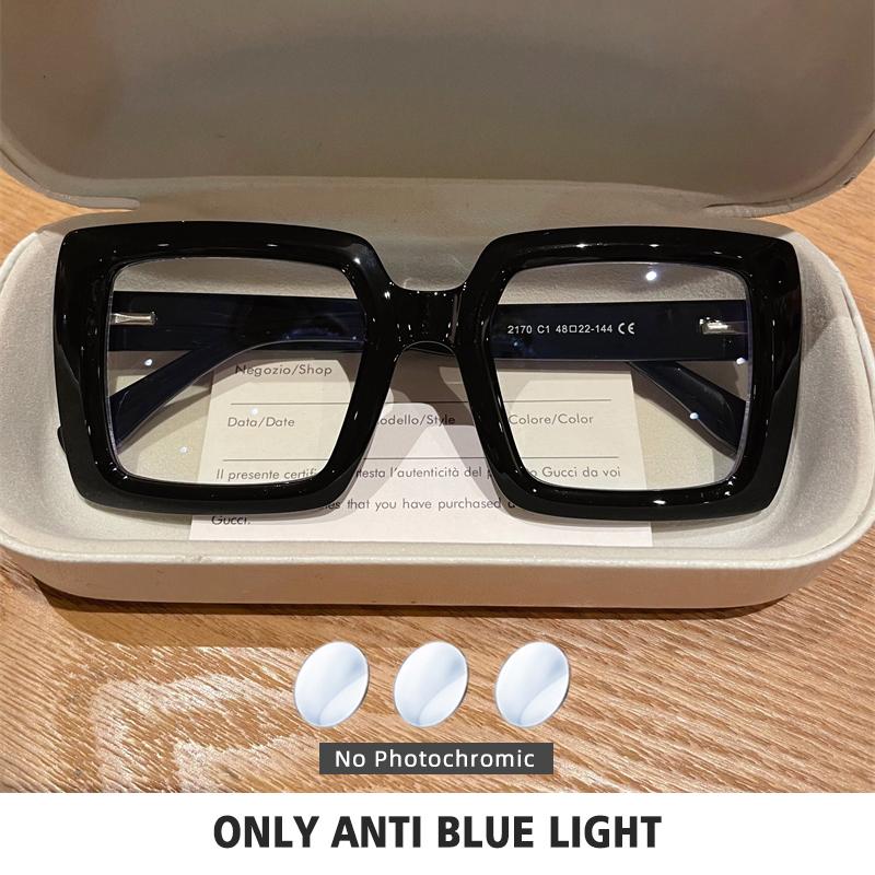 BLMUSA Square Photochromic Blue Light Blocking Large Frame Eyeglasses fashion Reading Glasses ladies Prescription Myopia Glasses