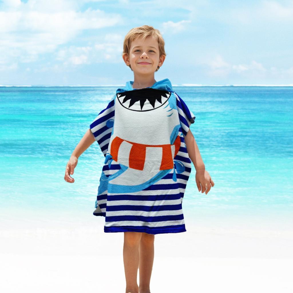Sommer-Mikrofaser-Badeponcho mit Aufdruck für Kinder, Badetuch mit Kapuze, das nicht fusselt oder ausbleicht, Alter 2-10