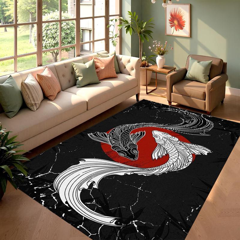 Blossom Koi Fish Area Rug Soft Non Slip Traditional Japanese Style Floor Mat For Living Room Bedroom Office Home Decoration