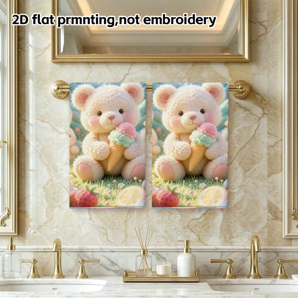 Rainbow Bear Ice Cream Print Towel, Super Absorbent Soft Hand Towel, Fantasy Cloud Garden Kids Bath Towel