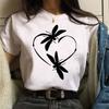 New Love Heart Dragonfly Print Women T-Shirt Fashion Casual Short Sleeves Ladies O-Collar T Shirts Streetwear Graphic Print Tops