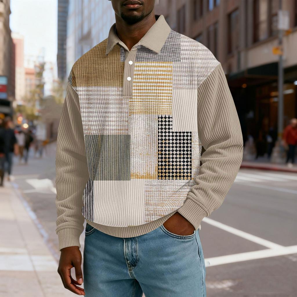 Herren Lässig Locker sitzend Oberteil Knopfleiste Kragen mit Knöpfen Lange Ärmel