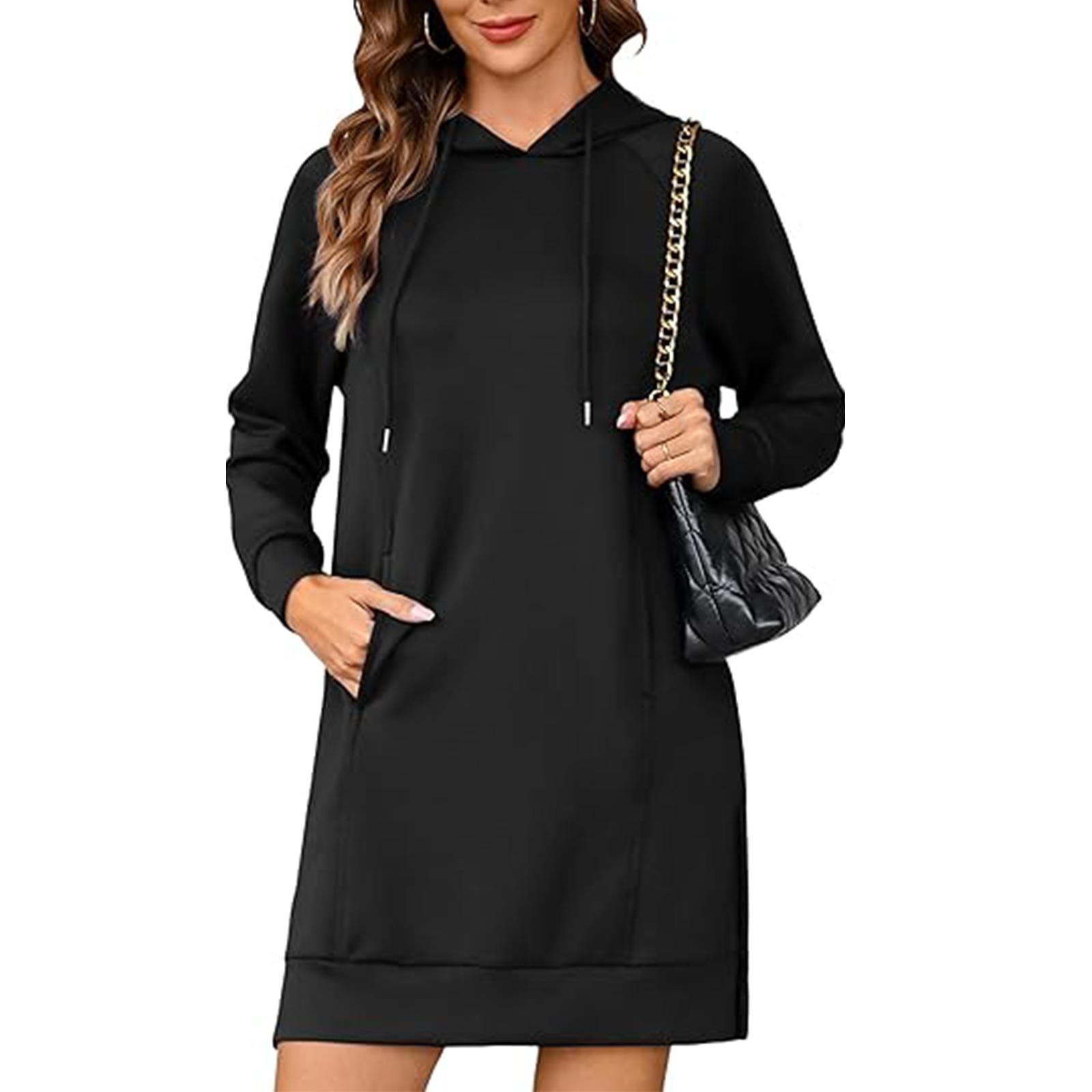 

Women s Solid-color Fashionable Extended Hoodie Top S чёрный