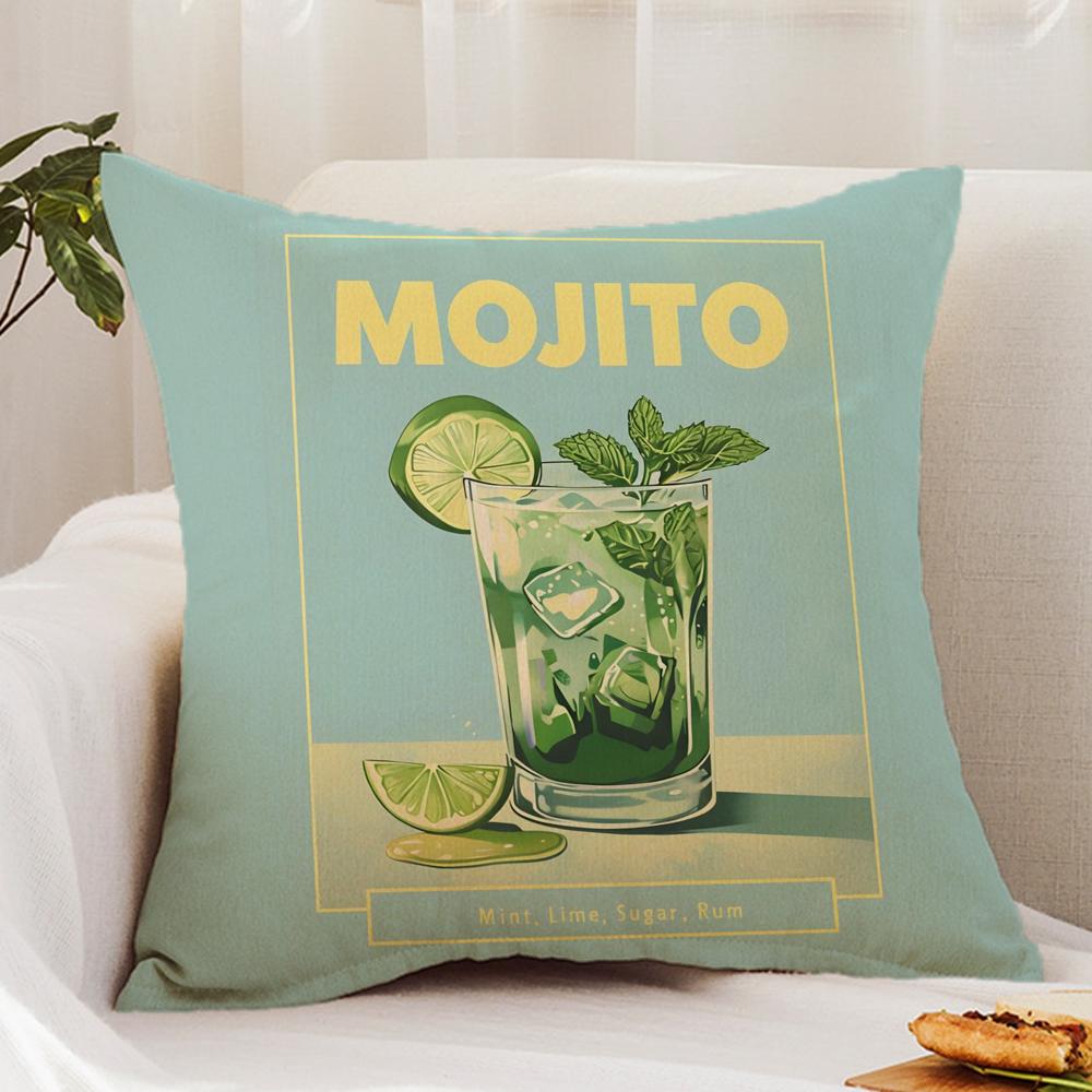 Classic Art Mojito Cocktail Cushion Cover Premium Comfort Reversible Pillow Cover - Dual - Use Design for Home & Car