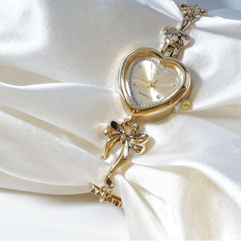 Orologio Bracciale a Cuore con Fiocco Oro Retrò per Donna