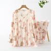 Pure Cotton Double-layer Yarn Pajamas Women's Korean Version of Spring and Autumn Cute V-neck, Loose Pullover, Comfortable Loungewear Two-piece Set
