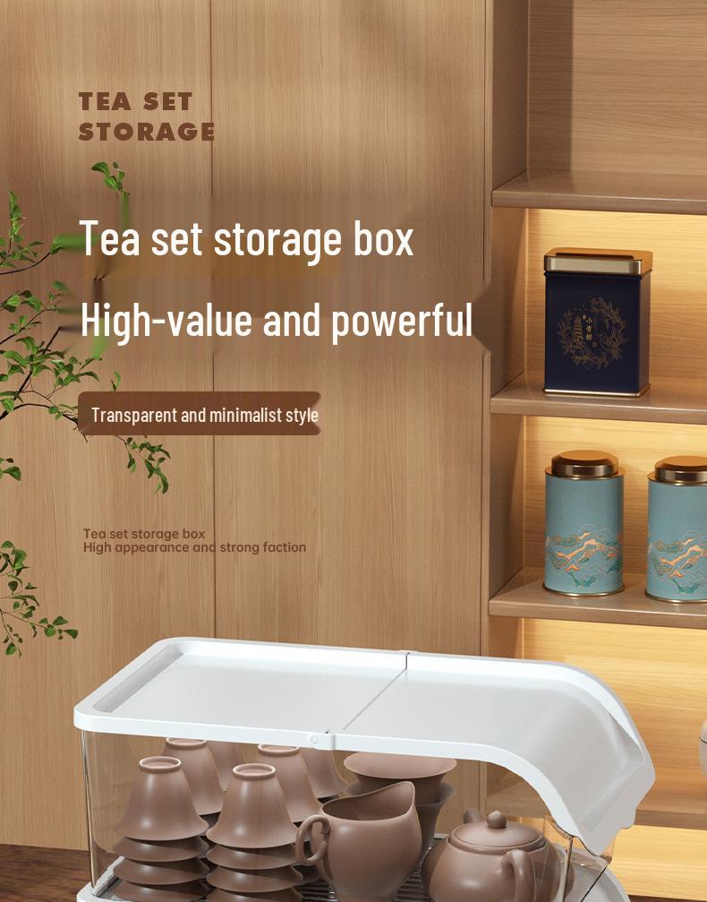 White Transparent Tea Set Storage Box with Lid - Dustproof, Moisture-Proof Kitchen Countertop Organizer